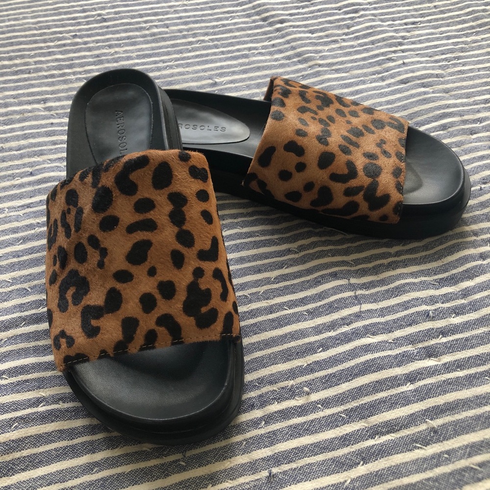 Aerosoles LEILA leather leopard print slide sandals